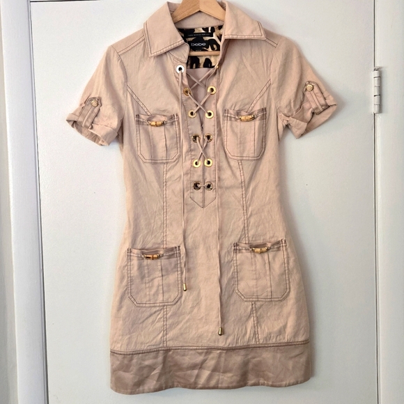 bebe Dresses & Skirts - Y2K Bebe Lace-up Khaki Mini Dress Size 4